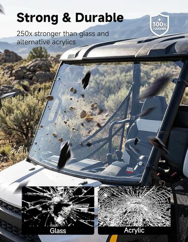 KEMIMOTO UTV Scratch-Resistant Front Windshield, Compatible with Polaris Ranger 150 EFI Youth 2018+, Double-Layer Thickened PC Full Window, Pre-installed Sealing Strip, Accessories (Fits Roof) in Kuwait