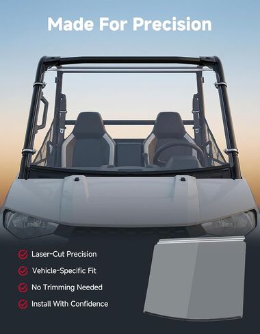 KEMIMOTO UTV Scratch-Resistant Front Windshield, Compatible with Polaris Ranger 150 EFI Youth 2018+, Double-Layer Thickened PC Full Window, Pre-installed Sealing Strip, Accessories (Fits Roof) in Kuwait