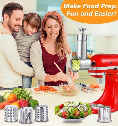 Slicer Shredder Attachment for KitchenAid Mixers, Stainless Steel Large Salad Maker,Cheese Grater Accessories with 3 Thick Blades,Dishwasher Safe in Saudi Arabia