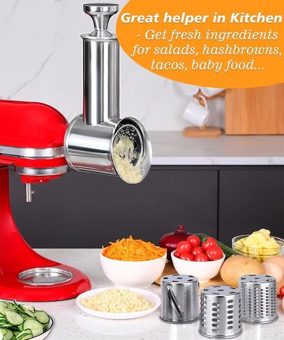 Slicer Shredder Attachment for KitchenAid Mixers, Stainless Steel Large Salad Maker,Cheese Grater Accessories with 3 Thick Blades,Dishwasher Safe in Saudi Arabia