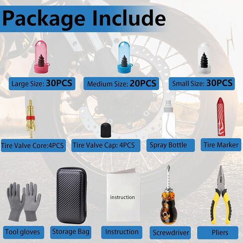 طقم قابس براغي إصلاح الإطارات 86 قطعة، طقم قابس إطارات فراغ احترافي، برغي أداة سريعة في سدادات الإطارات، طقم أظافر مطاطي لإصلاح الإطارات بالخدمة الذاتية للسيارة والدراجات النارية والشاحنات وإصلاح ثقب إطارات الجرارات in Kuwait
