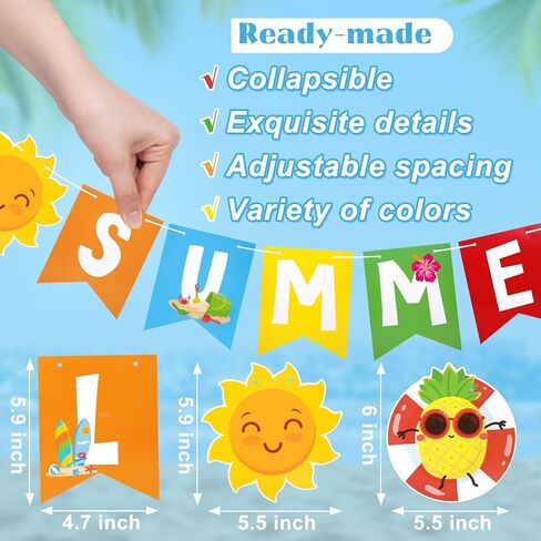 Ouddy Life Summer Pool Party Decorations, Hello Summer Banner Paper Lanterns Beach Hanging Streams Decor for Hawaiian Luau Tropical Vacation Outfit Birthday Party Supplies Favors in Kuwait
