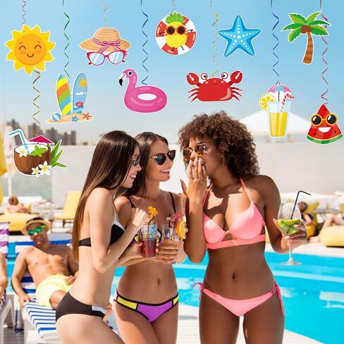 Ouddy Life Summer Pool Party Decorations, Hello Summer Banner Paper Lanterns Beach Hanging Streams Decor for Hawaiian Luau Tropical Vacation Outfit Birthday Party Supplies Favors in Kuwait