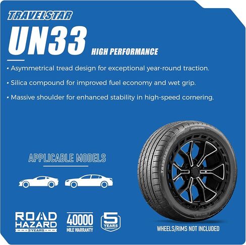 Set of 2 (Two) Travelstar UN33 225/50R17 94V High Performance All Season Passenger Tires 225/50/17 HP Radial Mud Snow Car Tires -Includes Three-year Road Hazard Warranty (Tire Only) in Saudi Arabia