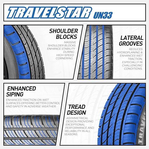 Set of 2 (Two) Travelstar UN33 225/50R17 94V High Performance All Season Passenger Tires 225/50/17 HP Radial Mud Snow Car Tires -Includes Three-year Road Hazard Warranty (Tire Only) in Saudi Arabia