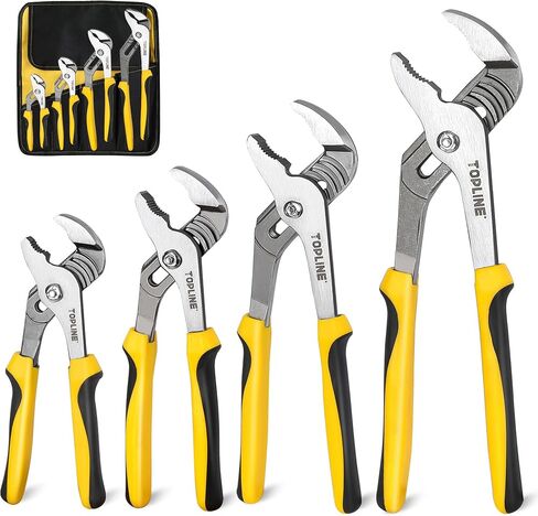TOPLINE 4-Piece Groove Joint Pliers Set with Bi-Material Handles, 12-in, 10-in, 8-in and 6-in Included, Tongue and Groove Pliers Set for Plumbing Repair and Home Maintenance, Rolling Pouch Included in Kuwait