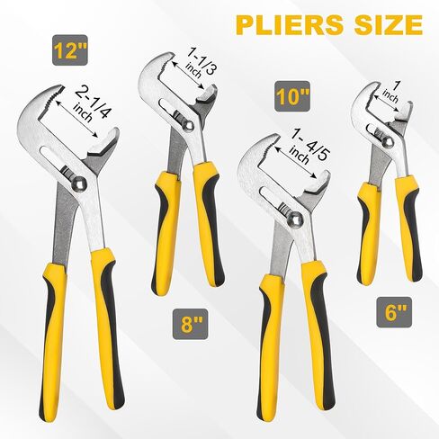 TOPLINE 4-Piece Groove Joint Pliers Set with Bi-Material Handles, 12-in, 10-in, 8-in and 6-in Included, Tongue and Groove Pliers Set for Plumbing Repair and Home Maintenance, Rolling Pouch Included in Kuwait