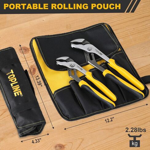 TOPLINE 4-Piece Groove Joint Pliers Set with Bi-Material Handles, 12-in, 10-in, 8-in and 6-in Included, Tongue and Groove Pliers Set for Plumbing Repair and Home Maintenance, Rolling Pouch Included in Kuwait