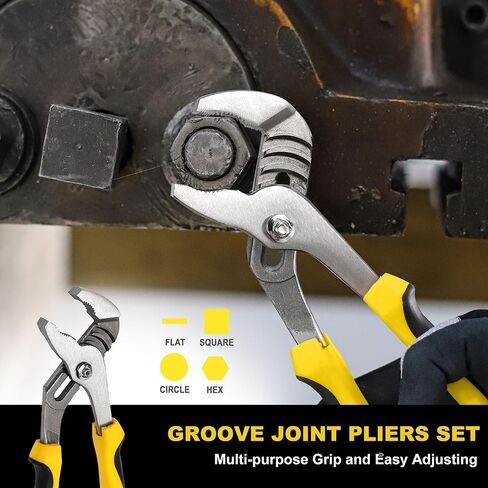 TOPLINE 4-Piece Groove Joint Pliers Set with Bi-Material Handles, 12-in, 10-in, 8-in and 6-in Included, Tongue and Groove Pliers Set for Plumbing Repair and Home Maintenance, Rolling Pouch Included in Kuwait