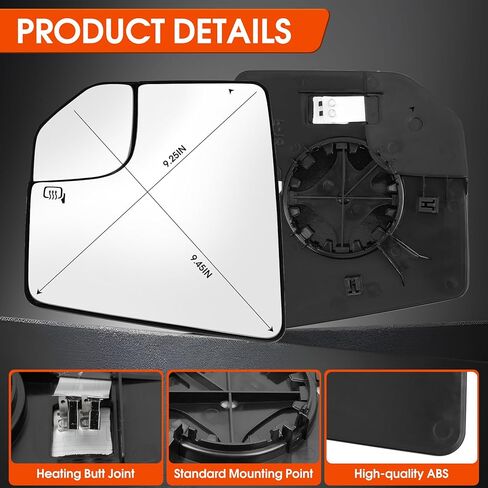 Driver Side Heated Mirror Glass for Ford F-150 2015 2016 2017 2018 2019 2020,Convex with Blind Spot,Left Rear View Mirror Glass with Backing Plate & 2 Clips(Replaces FL3Z17K707A) in Kuwait