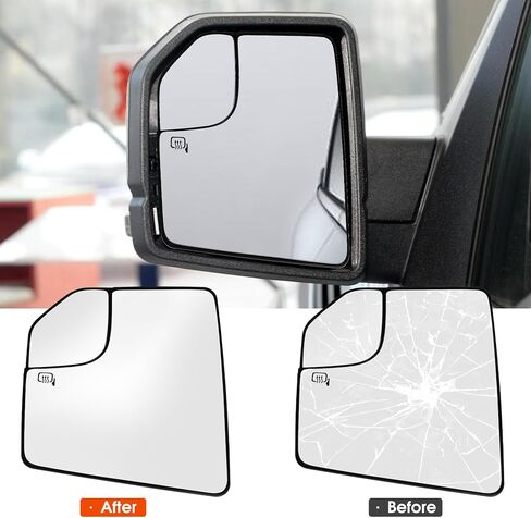 Driver Side Heated Mirror Glass for Ford F-150 2015 2016 2017 2018 2019 2020,Convex with Blind Spot,Left Rear View Mirror Glass with Backing Plate & 2 Clips(Replaces FL3Z17K707A) in Kuwait