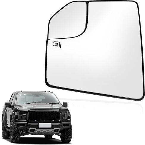 Driver Side Heated Mirror Glass for Ford F-150 2015 2016 2017 2018 2019 2020,Convex with Blind Spot,Left Rear View Mirror Glass with Backing Plate & 2 Clips(Replaces FL3Z17K707A) in Kuwait