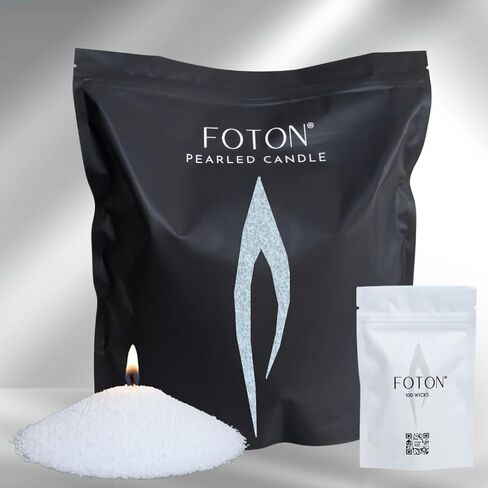 Foton Pearled Candle Grande Bag 64oz - White Unscented Non Toxic Luxury Long Lasting Powder Candles - Refillable Candle Sand with 100 Wicks for Candle Making in Saudi Arabia