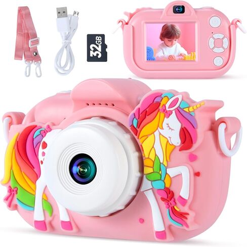 Kids Camera Toys for 3-8 Year Old Girls and Boys, Children Digital Camera with Cute Soft Silicone Case, 1080P Video Camcorder Present with 32GB SD Card – Birthday Gift for Kids in Saudi Arabia