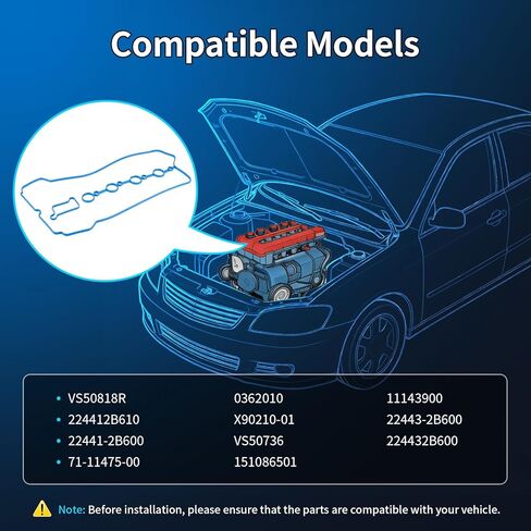 VS50818R 1.6L Valve Cover Gasket Set Fits for 2012-2022 Hyundai Accent Elantra Kona Sonata Veloster, 2011-2023 Kia Forte Optima Rio 2012-2021, Soul Seltos Turbo, Replace VS50736 151086501 11143900 in Kuwait