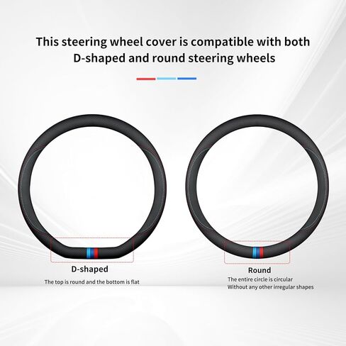 D Shaped and Round Car Steering Wheel Cover Universal for Audi Q5 A4 Q3 Q7 A5 Q6 Q8 A3 A6 Q4 A7 A8 Accessories, Nappa Leather with Logo, Non-Slip and Breathable, Flat Bottom 14.5-15 Inch in Saudi Arabia