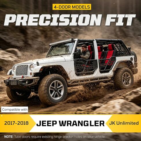 أبواب أنبوبية ECOTRIC Jeep JK لـ 2007-2018 Jeep Wrangler JK غير محدودة بأربعة أبواب على طراز الصيد الأمامي والخلفي مجموعة نصف أبواب أنبوبية مع أنبوب فولاذي شديد التحمل لباب الطرق الوعرة in Kuwait