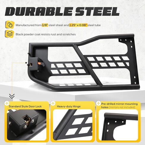 أبواب أنبوبية ECOTRIC Jeep JK لـ 2007-2018 Jeep Wrangler JK غير محدودة بأربعة أبواب على طراز الصيد الأمامي والخلفي مجموعة نصف أبواب أنبوبية مع أنبوب فولاذي شديد التحمل لباب الطرق الوعرة in Kuwait