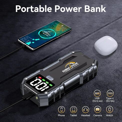 Jump Starter, 7000A 26800mAh Jump Starter Battery Pack, Car Jump Starter Battery Pack for up to All Gas and 10.0L Diesel Engines with LED Display, LED Light, Power Bank with Type C Port in Saudi Arabia