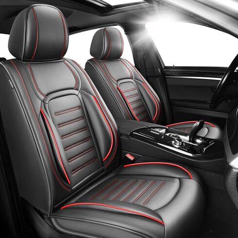 أغطية مقاعد السيارة المصنوعة من الجلد الفاخر من Fit Golf لسيارة VW Volkswagen Golf 2006-2020 2021 - مقاومة للماء، قابلة للتنفس، وسادة مقعد واقية لجميع الأحوال الجوية ومتوافقة مع الوسائد الهوائية، مجموعة كاملة باللون الأسود in Kuwait