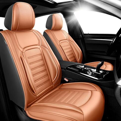 أغطية مقاعد السيارة Fit X6 لسيارة BMW X6 2008-2025 2026 - جلد فاخر، مقاوم للماء، مسامي، وسادة مقعد واقية لجميع الأحوال الجوية ومتوافقة مع الوسادة الهوائية، مقعدان أماميان بني in Kuwait