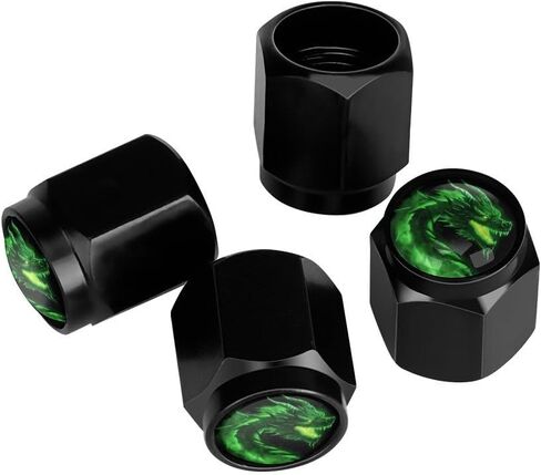 Green Fire Dragon Tire Valve Stem Caps Aluminum Black Stem Tire Valve Caps Universal Stem Covers for Cars SUVs Trucks Bikes Motorcycles Bicycles (4 Pack) in Saudi Arabia