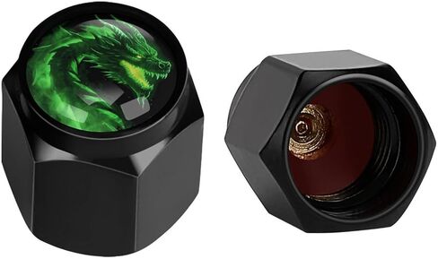 Green Fire Dragon Tire Valve Stem Caps Aluminum Black Stem Tire Valve Caps Universal Stem Covers for Cars SUVs Trucks Bikes Motorcycles Bicycles (4 Pack) in Saudi Arabia