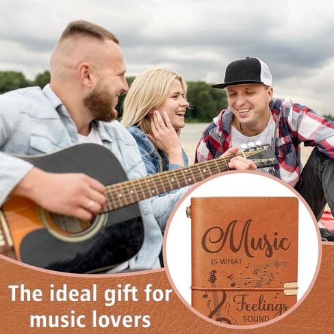 Music Lover Gifts for Women Men, Leather Journal Notebook with “Music Is What Feelings Sound Like" Quote, Refillable Leather Writing Journal for Musicians,Teacher, Songwriters in Saudi Arabia