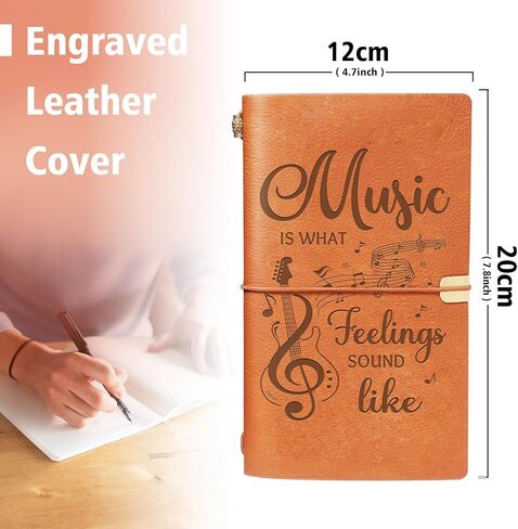 Music Lover Gifts for Women Men, Leather Journal Notebook with “Music Is What Feelings Sound Like" Quote, Refillable Leather Writing Journal for Musicians,Teacher, Songwriters in Saudi Arabia