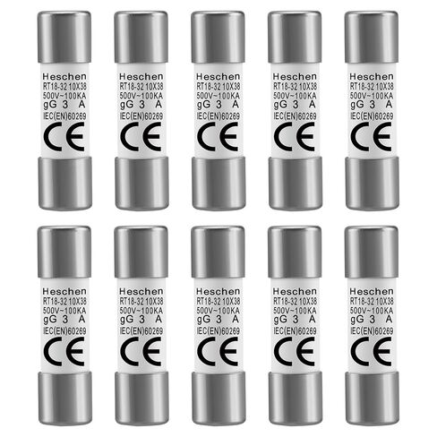 Cylindrical Ceramic Tube Fuse Link, RT18-32 (RO15), 10 * 38 mm, 3A 500V, CE, Pack of 10 in Saudi Arabia