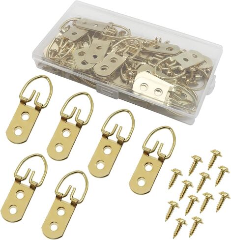 Murtenze 60 Pcs D Ring Picture Hangers, 10 lb Load Double Holes Picture Hooks with Screws, D Hooks Hardware for Frame Hanging Paintings Mirrors Clocks (Silver) in Kuwait