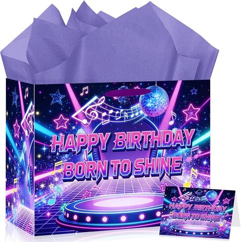 TagreSpike Kpop Birthday Gift Bag with Tissue Paper and Card Large Disco Music Gift Bag for Girls Teens Born to Shine Kpop Wrapping Paper Party Decor for Girls Birthday Party Supplies 11.8in in Kuwait