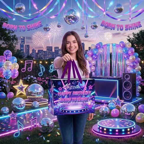 TagreSpike Kpop Birthday Gift Bag with Tissue Paper and Card Large Disco Music Gift Bag for Girls Teens Born to Shine Kpop Wrapping Paper Party Decor for Girls Birthday Party Supplies 11.8in in Kuwait