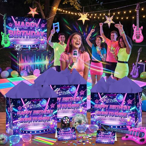 TagreSpike Kpop Birthday Gift Bag with Tissue Paper and Card Large Disco Music Gift Bag for Girls Teens Born to Shine Kpop Wrapping Paper Party Decor for Girls Birthday Party Supplies 11.8in in Kuwait