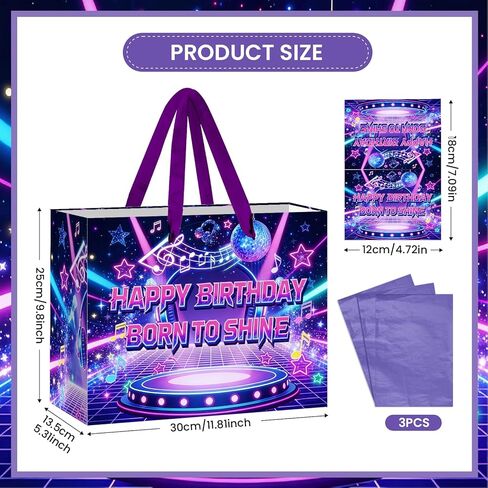 TagreSpike Kpop Birthday Gift Bag with Tissue Paper and Card Large Disco Music Gift Bag for Girls Teens Born to Shine Kpop Wrapping Paper Party Decor for Girls Birthday Party Supplies 11.8in in Kuwait