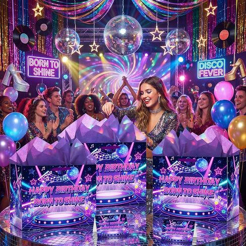 TagreSpike Kpop Birthday Gift Bag with Tissue Paper and Card Large Disco Music Gift Bag for Girls Teens Born to Shine Kpop Wrapping Paper Party Decor for Girls Birthday Party Supplies 11.8in in Kuwait
