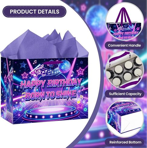 TagreSpike Kpop Birthday Gift Bag with Tissue Paper and Card Large Disco Music Gift Bag for Girls Teens Born to Shine Kpop Wrapping Paper Party Decor for Girls Birthday Party Supplies 11.8in in Kuwait
