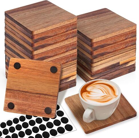 8 Pieces Unfinished Wood Coasters, 4 Inch Square Acacia Wooden Coasters for Crafts with Non-Slip Silicon Dots for DIY Stained Painting Wood Engraving Home Decoration in Saudi Arabia