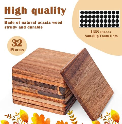 8 Pieces Unfinished Wood Coasters, 4 Inch Square Acacia Wooden Coasters for Crafts with Non-Slip Silicon Dots for DIY Stained Painting Wood Engraving Home Decoration in Saudi Arabia