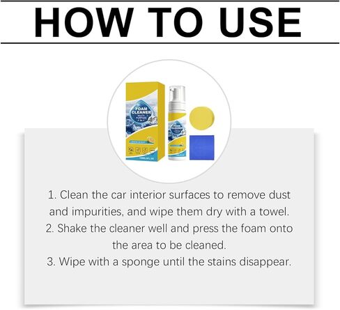 4-in-1 Multi-Enzyme Foam Cleaner, New Foam No-Rinse Cleaner, All-Purpose Foam Cleaning Spray for Car Interior, Kitchen Grease, Bathroom Tiles, Sofa Upholstery（2Pcs in Kuwait