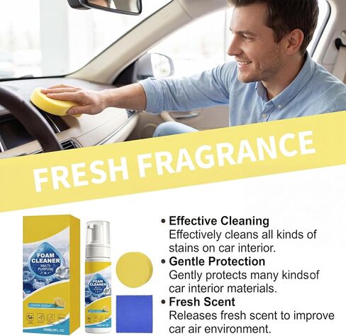 4-in-1 Multi-Enzyme Foam Cleaner, New Foam No-Rinse Cleaner, All-Purpose Foam Cleaning Spray for Car Interior, Kitchen Grease, Bathroom Tiles, Sofa Upholstery（2Pcs in Kuwait