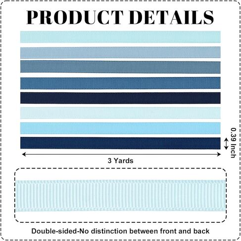 Blue 3/8 Inch Grosgrain Ribbon Set, 8 Pack x 3 Yards (24 Yards Total), Craft Ribbon for Baby Shower Wedding Bouquets Gift Wrapping Nautical Decor and Hair Bows in Saudi Arabia