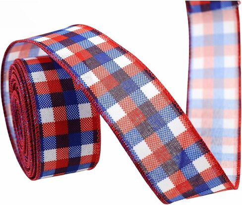 Patriotic 4th of July Wire Edge Ribbon, Red White Blue Star Firework Ribbon for Memorial Day,Independence Day Wreath (Dark Blue, One Size) in Saudi Arabia