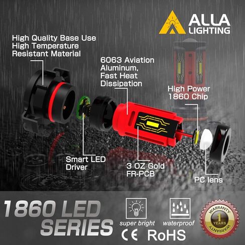 Alla Lighting PG20-7 Base 12276 PSX24W 2504 LED لمبات 3000K استبدال مصابيح الضباب الصفراء الكهرمانية، Xtreme Super Bright 1860-SMD in Kuwait
