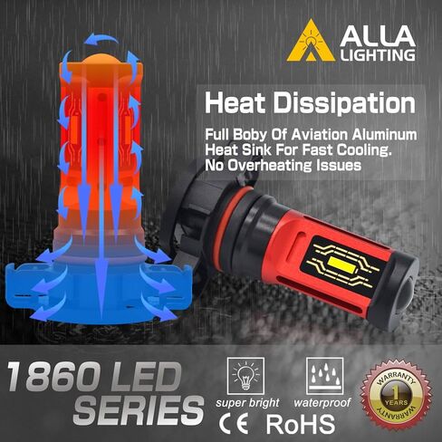 Alla Lighting PG20-7 Base 12276 PSX24W 2504 LED لمبات 3000K استبدال مصابيح الضباب الصفراء الكهرمانية، Xtreme Super Bright 1860-SMD in Kuwait
