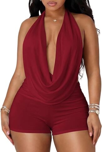 Ophestin Women 2 Piece Sets Sexy Sleeveless Halter Neck Backless Crop Tops Bodycon Shorts Set Club Party Going Out Outfits in Saudi Arabia