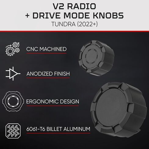 مقبض راديو AJT DESIGN V2 + مقبض وضع القيادة | متوافق مع 2022+ Toyota Tundra (شاشة لمس كبيرة مقاس 14 بوصة) | هيكل متين من الألومنيوم الخام 6061-T6 | ملحقات التندرا الداخلية | مجموعة مكونة من قطعتين - أسود in Kuwait