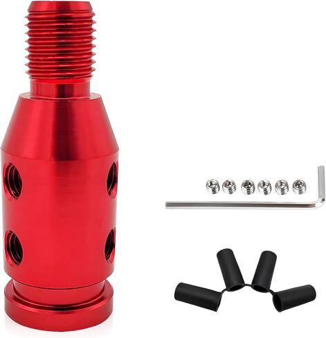 Universal Gear Shift Connector, M12×1.25 Aluminum Car Shifter Knob Adapter w/ 4-Sizes Hoses, Wrench & Screws, Non-Threaded Manual Gear Stick Connector for Cars Trucks SUVs (Red) in Saudi Arabia