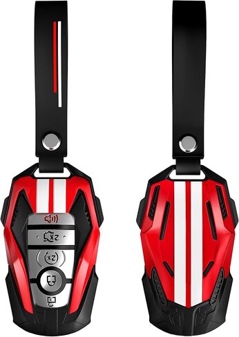 YORKNEIC لغطاء Ford Key Fob مع غطاء سلسلة مفاتيح مناسب لسيارة Ford Mustang Bronco Maverick Raptor Explorer F150 3/4/5 أزرار مفاتيح ذكية مع حماية شديدة التحمل، أحمر in Kuwait