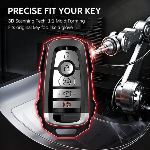 YORKNEIC لغطاء Ford Key Fob مع غطاء سلسلة مفاتيح مناسب لسيارة Ford Mustang Bronco Maverick Raptor Explorer F150 3/4/5 أزرار مفاتيح ذكية مع حماية شديدة التحمل، أحمر in Kuwait